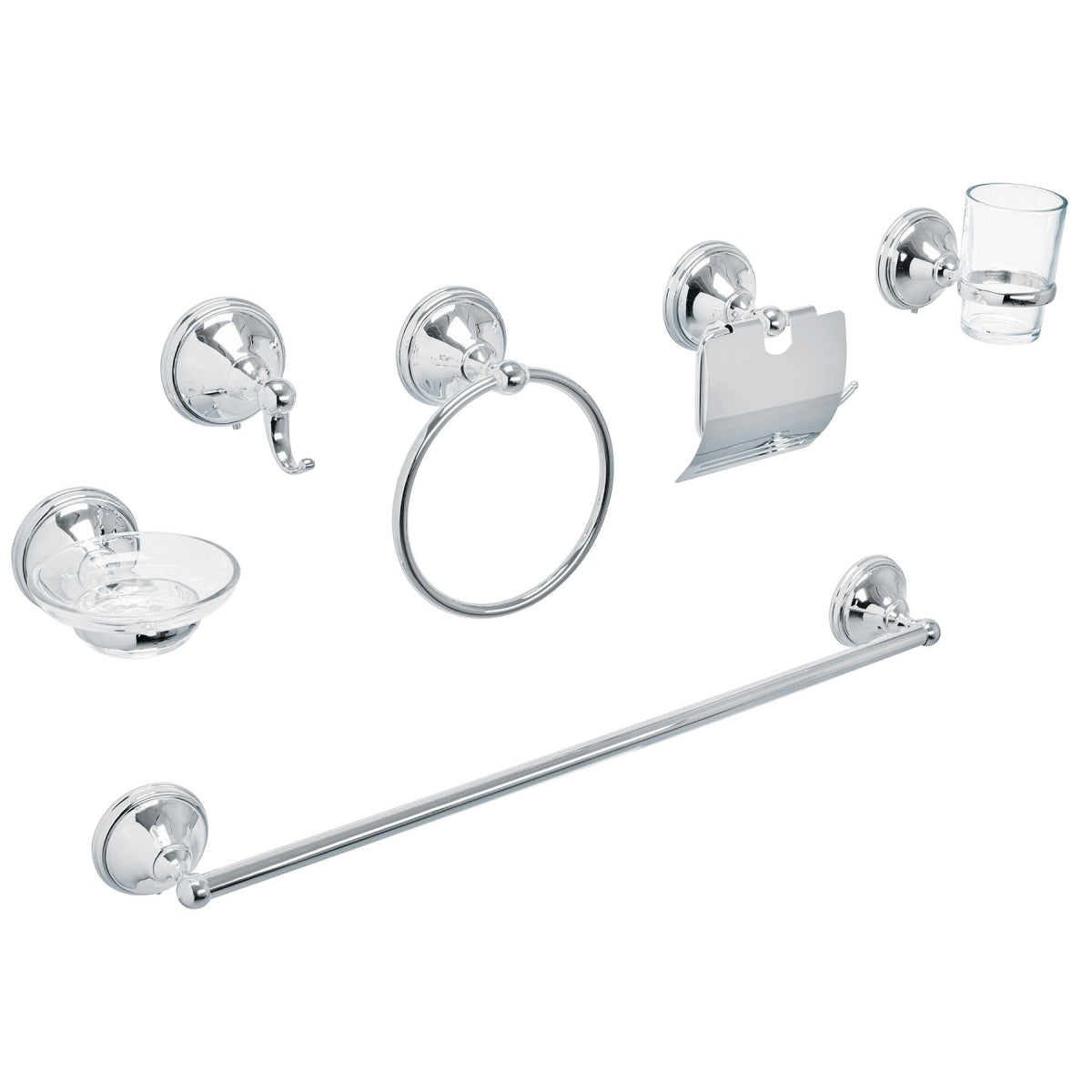 Juego de 6 accesorios metálicos p/baño chapetón redondo grande (Aqua) SKU:'48339