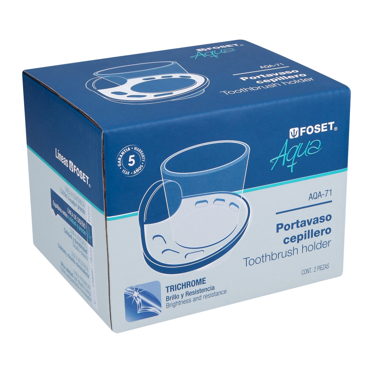 Cepillero portavaso metálico con vaso de vidrio (Aqua) SKU:'49398