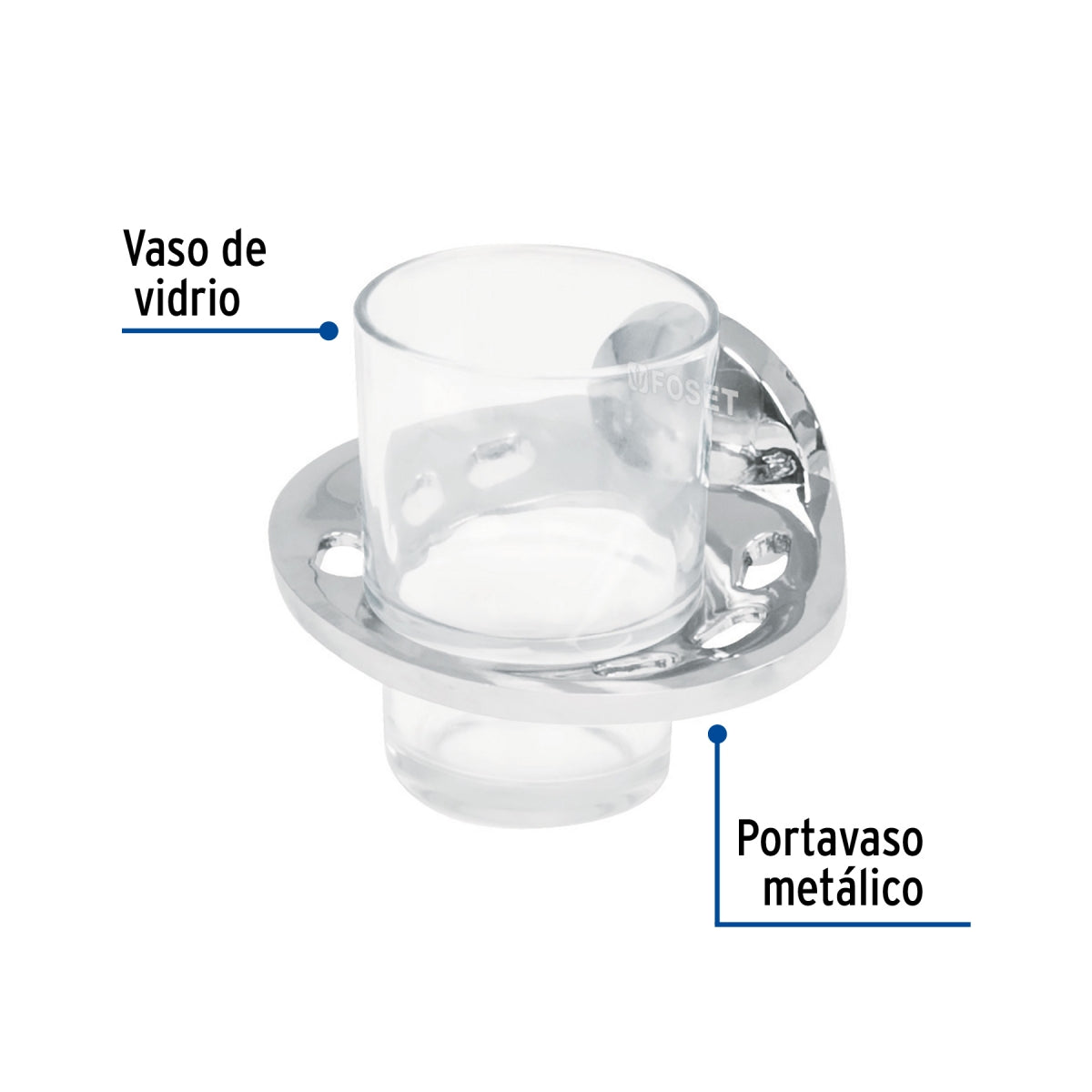 Cepillero portavaso metálico con vaso de vidrio (Aqua) SKU:'49398