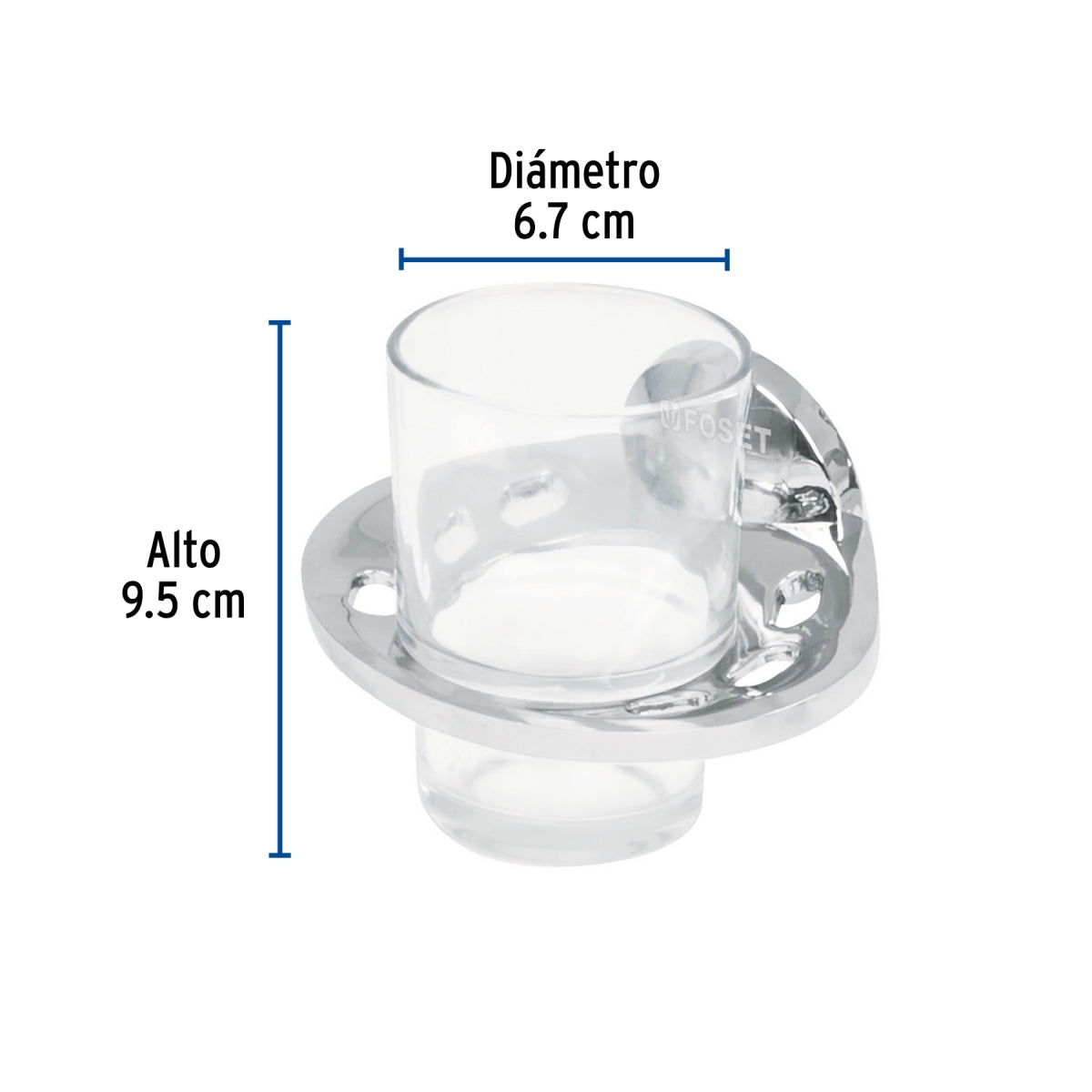 Cepillero portavaso metálico con vaso de vidrio (Aqua) SKU:'49398
