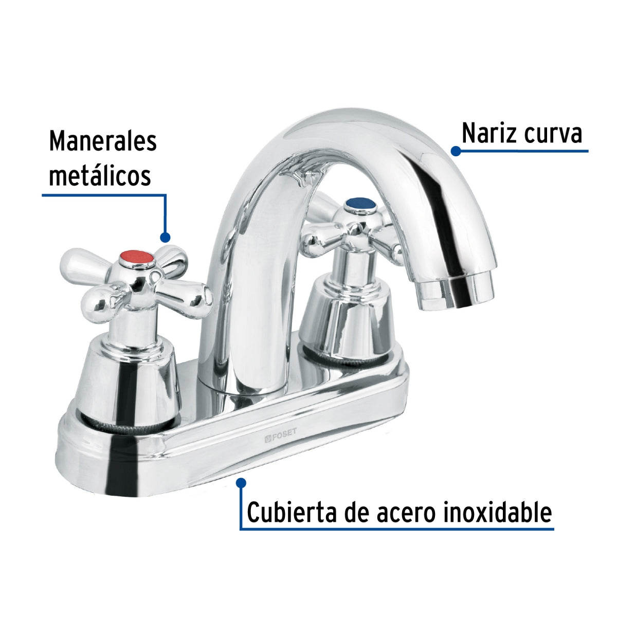 Mezcladora metálica 4" nariz curva p/lavabo manerales tipo cruceta (Aqua) SKU:'49692