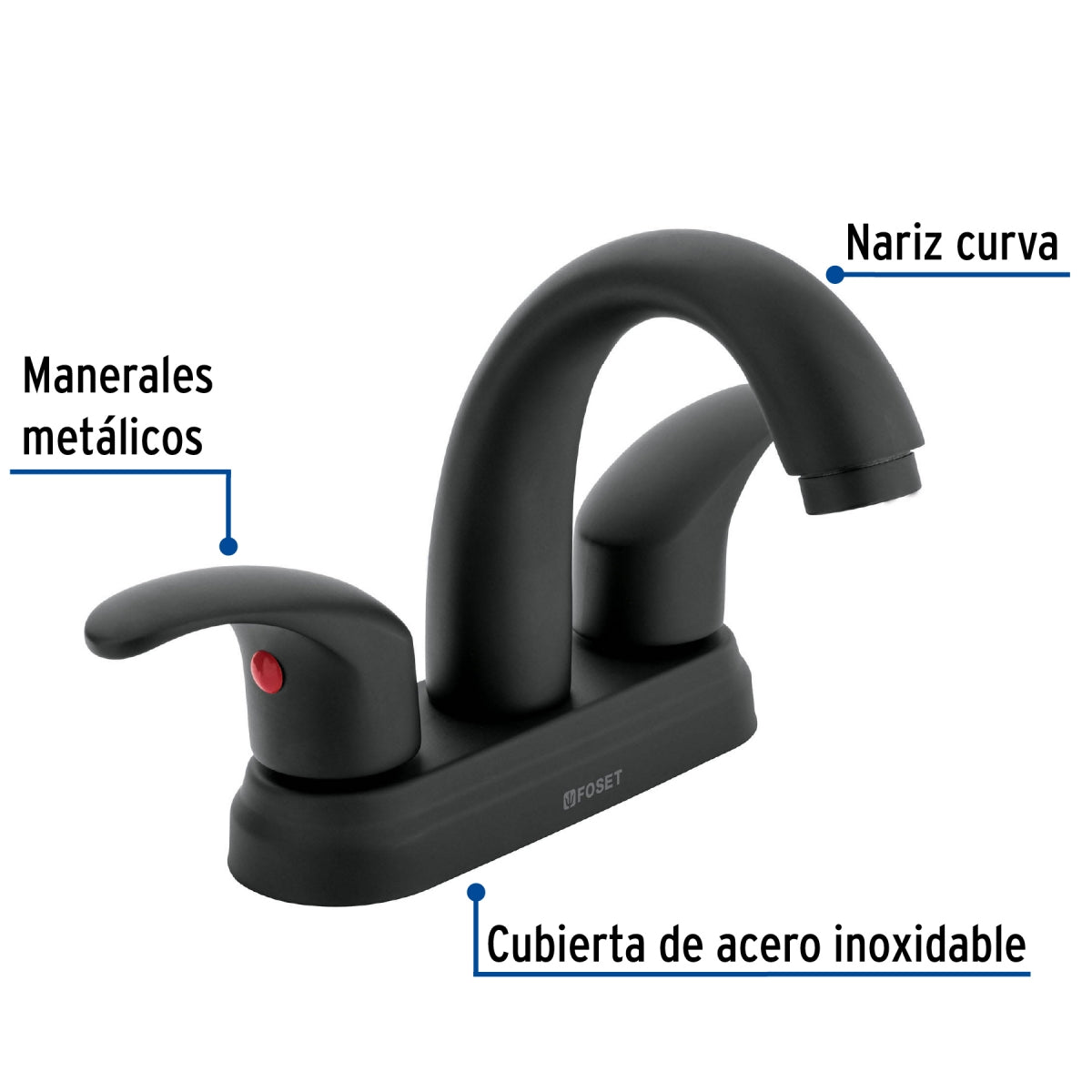 Mezcladora metálica 4" cuello curvo p/lavabo negro mate manerales tipo palanca (Aqua) SKU:'45357