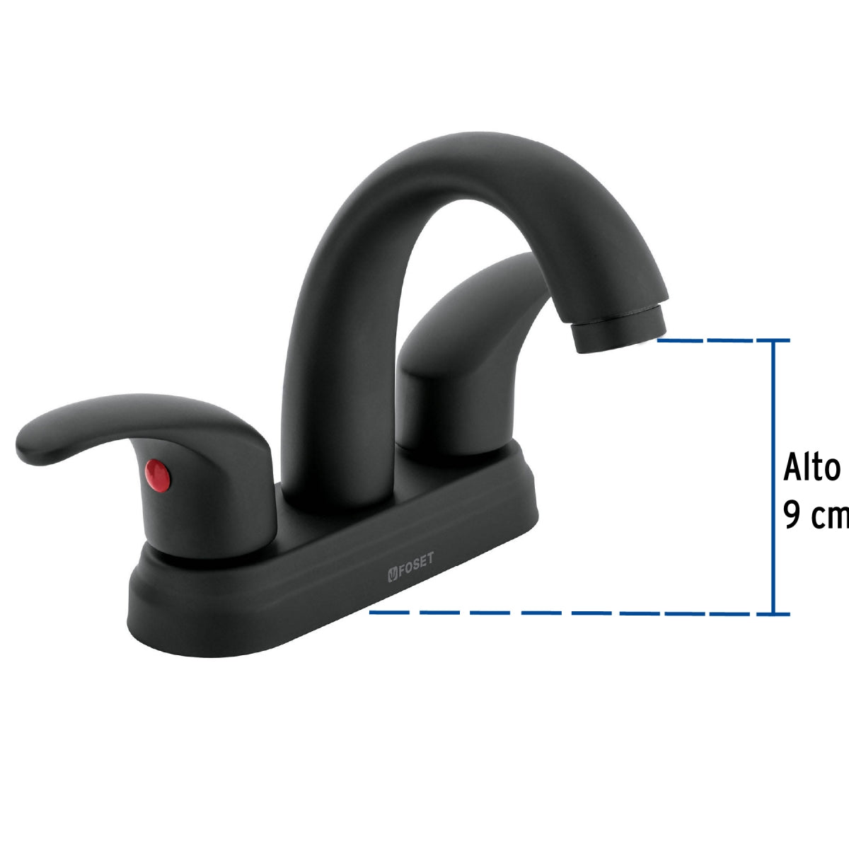 Mezcladora metálica 4" cuello curvo p/lavabo negro mate manerales tipo palanca (Aqua) SKU:'45357