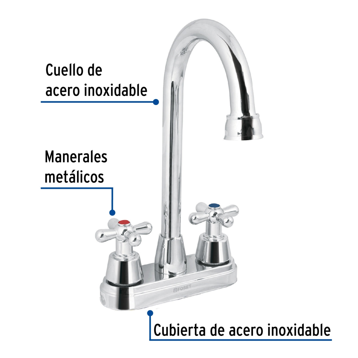 Mezcladora metálica 4" cuello alto p/lavabo manerales tipo cruceta (Aqua) SKU:'49690