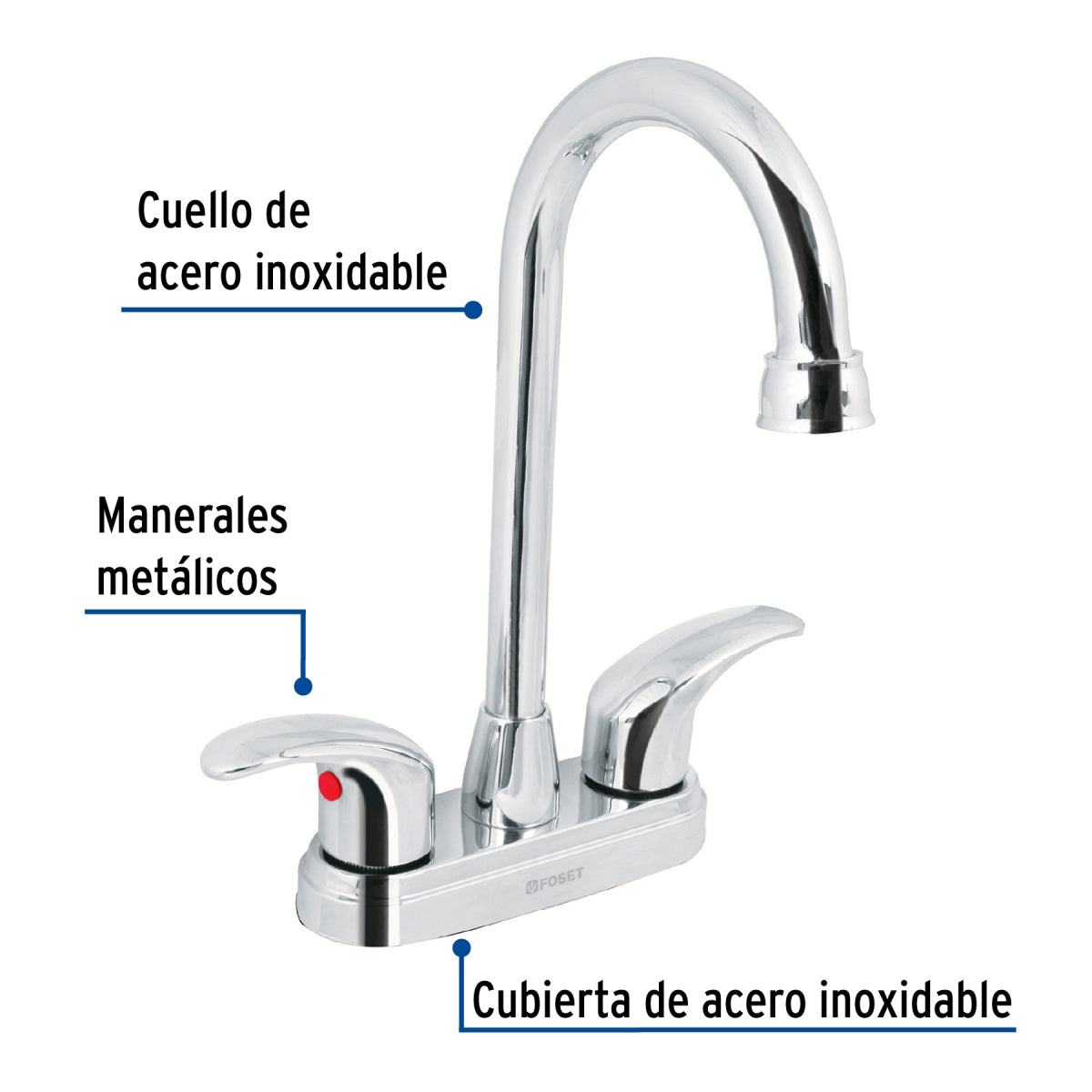 Mezcladora metálica 4" cuello alto p/lavabo manerales tipo palanca (Aqua) SKU:'49691