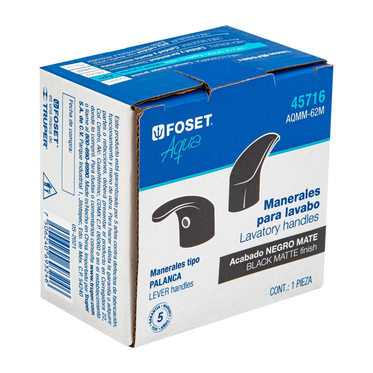 Juego 2 manerales metálicos p/lavabo o fregadero negro mate tipo palanca (Aqua) SKU:'45716