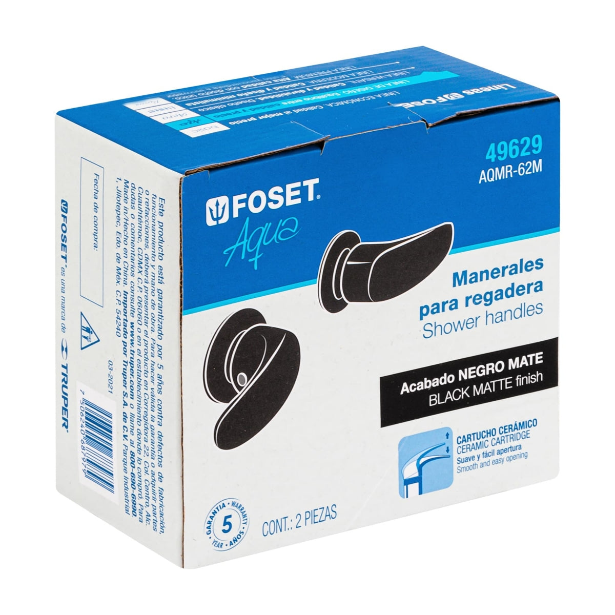Juego 2 manerales p/regadera negro mate tipo palanca (Aqua) SKU:'49629
