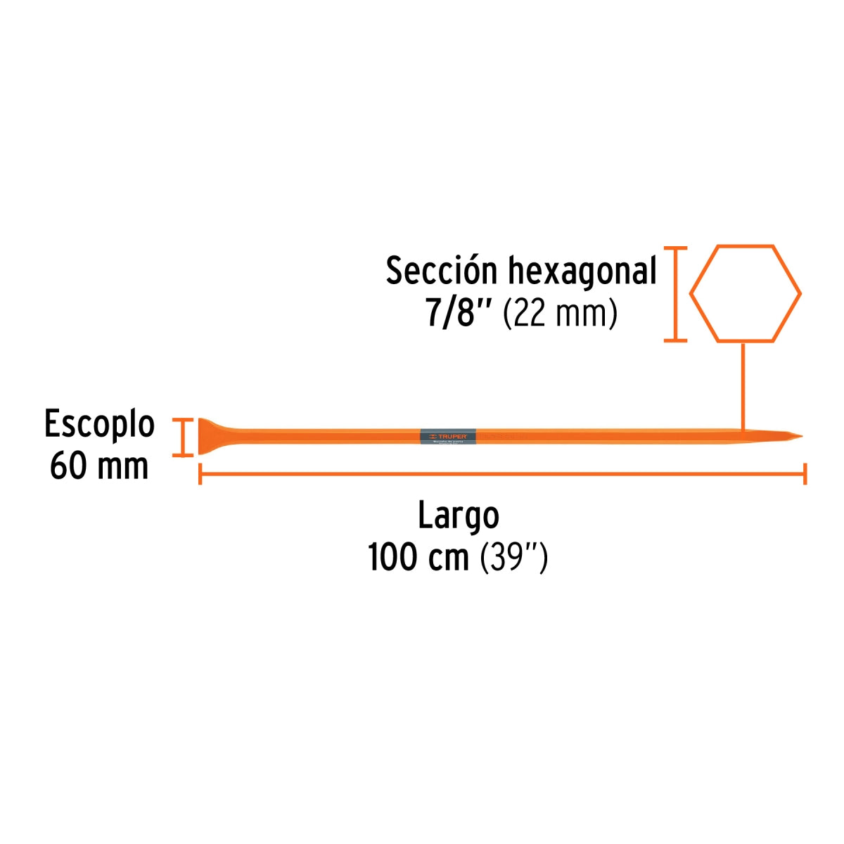 Barra recta 7/8" x 1m escoplo 60mm SKU:'10750