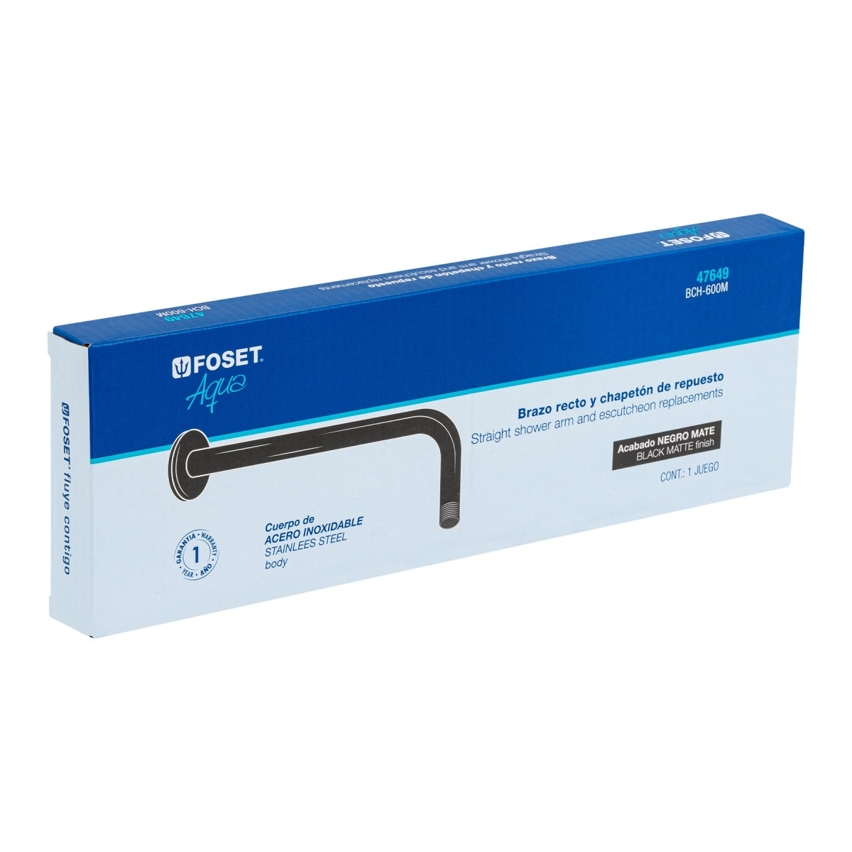 Brazo recto con chapetón p/regadera 30cm negro mate (Aqua) SKU:'47649