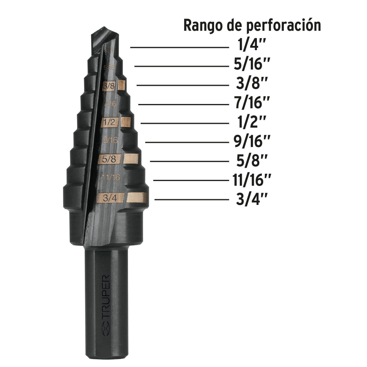 Broca escalonada 9 escalones 1/4" a 3/4" SKU:'12123