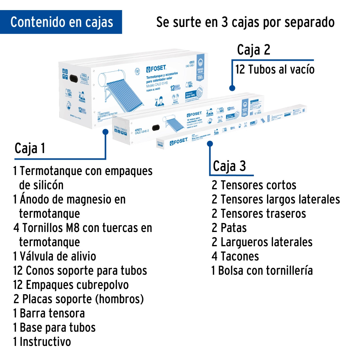 Calentador solar 12 tubos 150L 4 servicios (HeatPipe) SKU:'49965