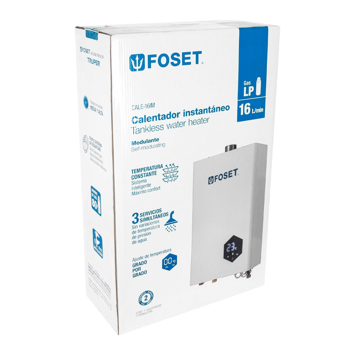 Calentador instantáneo modulante 16 L 3 servicios p/gas L.P. SKU:'48016