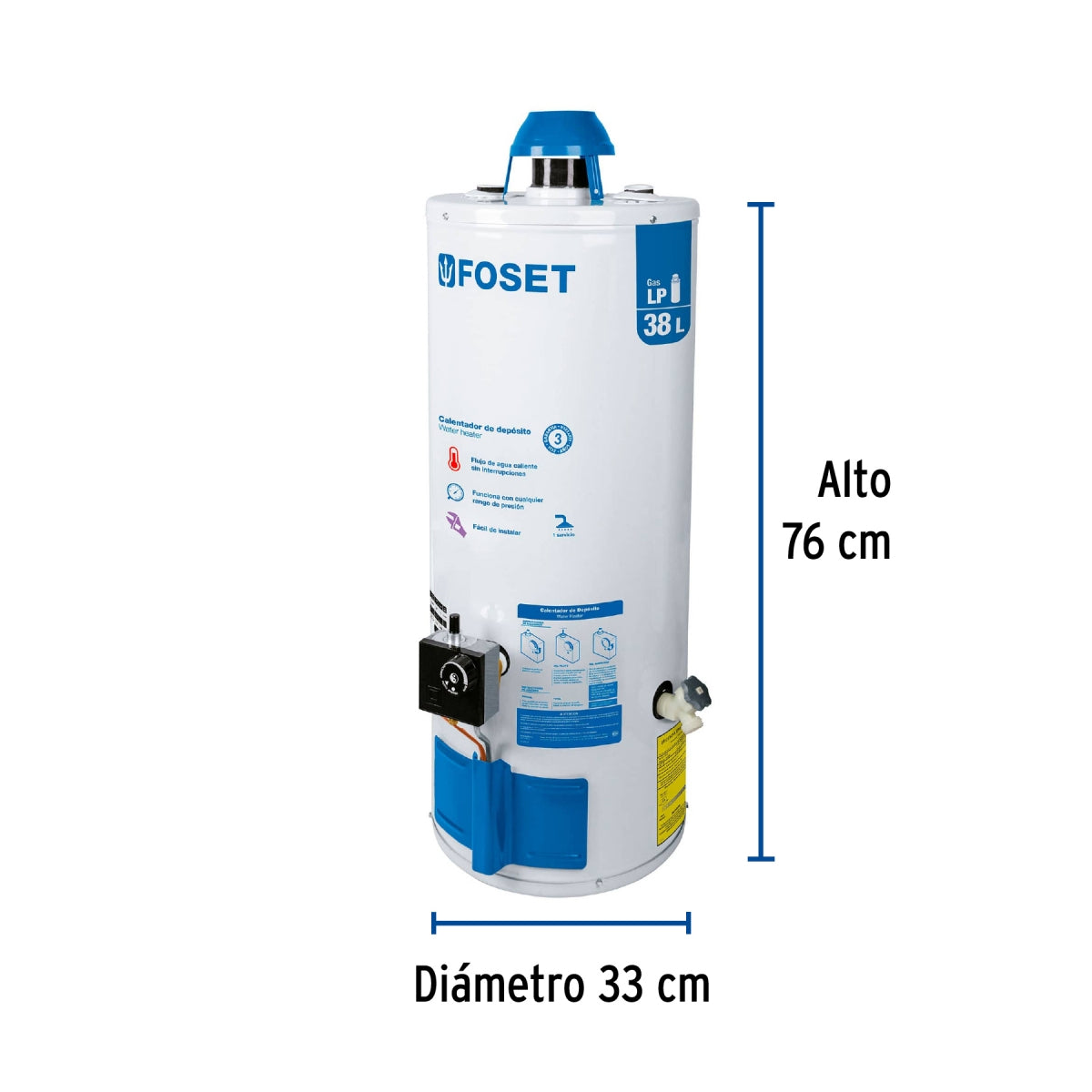 Calentador de depósito 38 L 1 servicio p/gas L.P. SKU:'45267