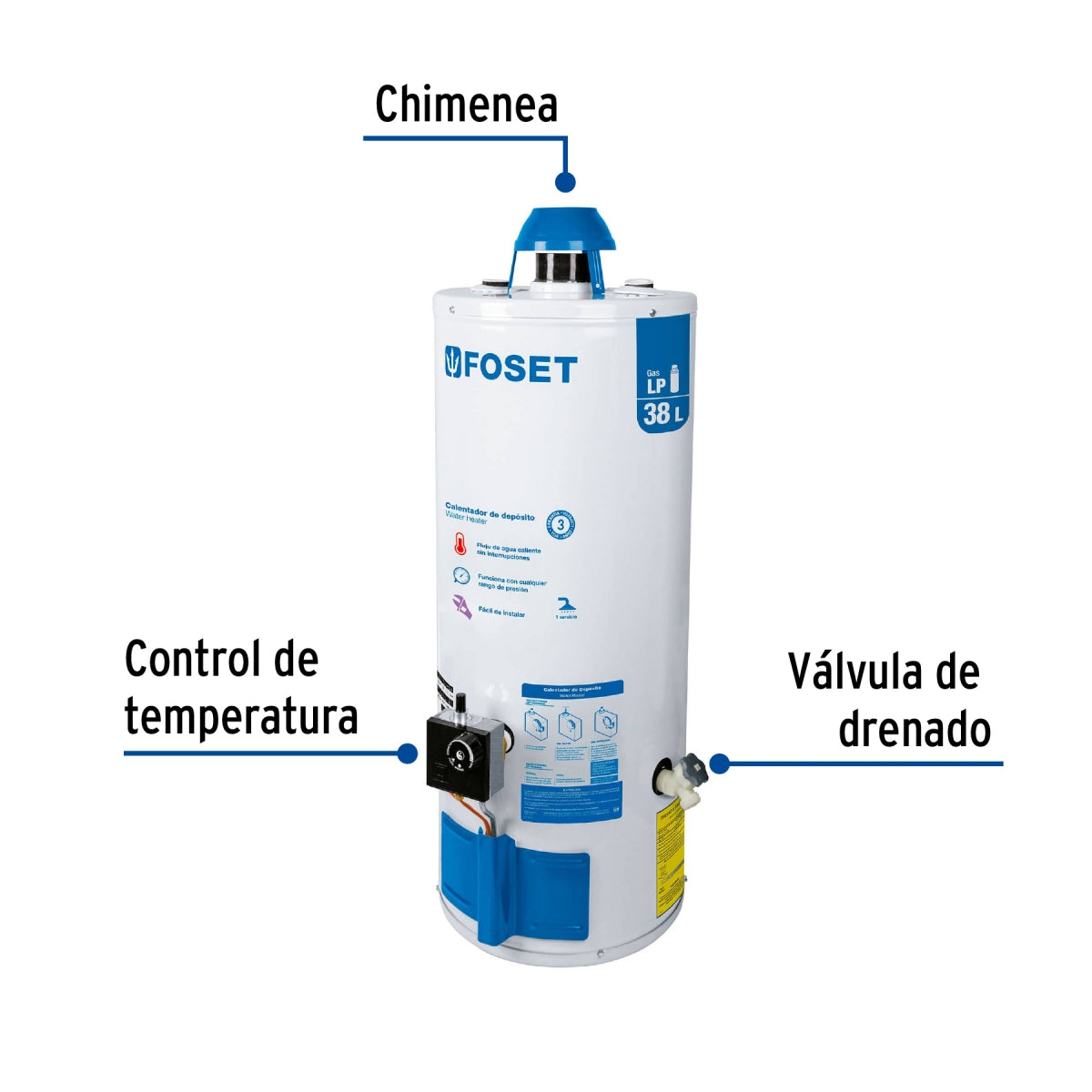 Calentador de depósito 38 L 1 servicio p/gas L.P. SKU:'45267