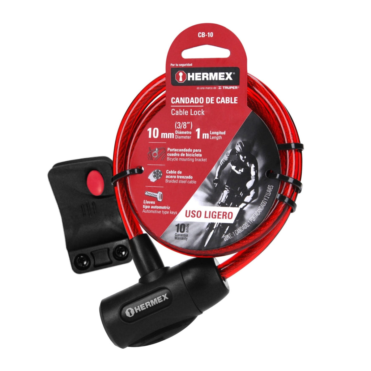 Candado de cable con llave 10mm x 1.00m SKU:'43922