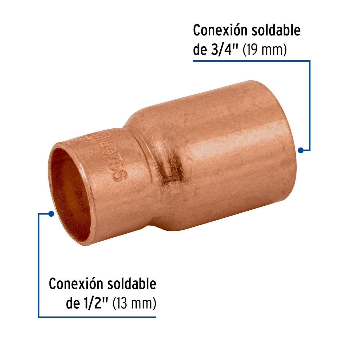 Reducción bushing 3/4" a 1/2" cobre SKU:'49756