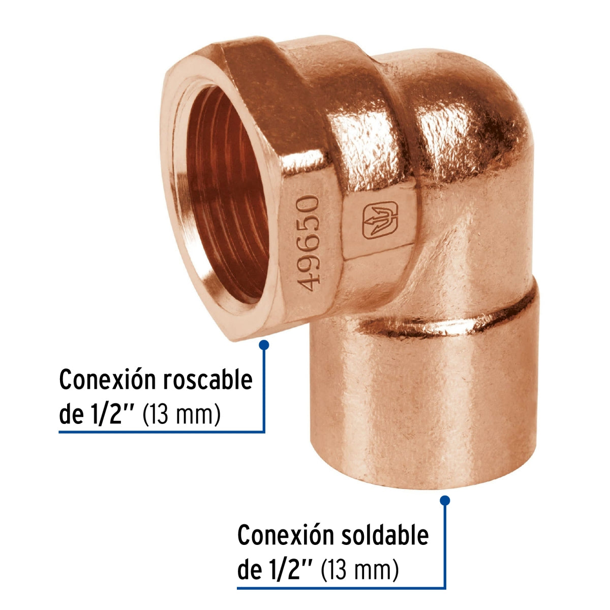 Codo 90° rosca interior 1/2" cobre SKU:'49650