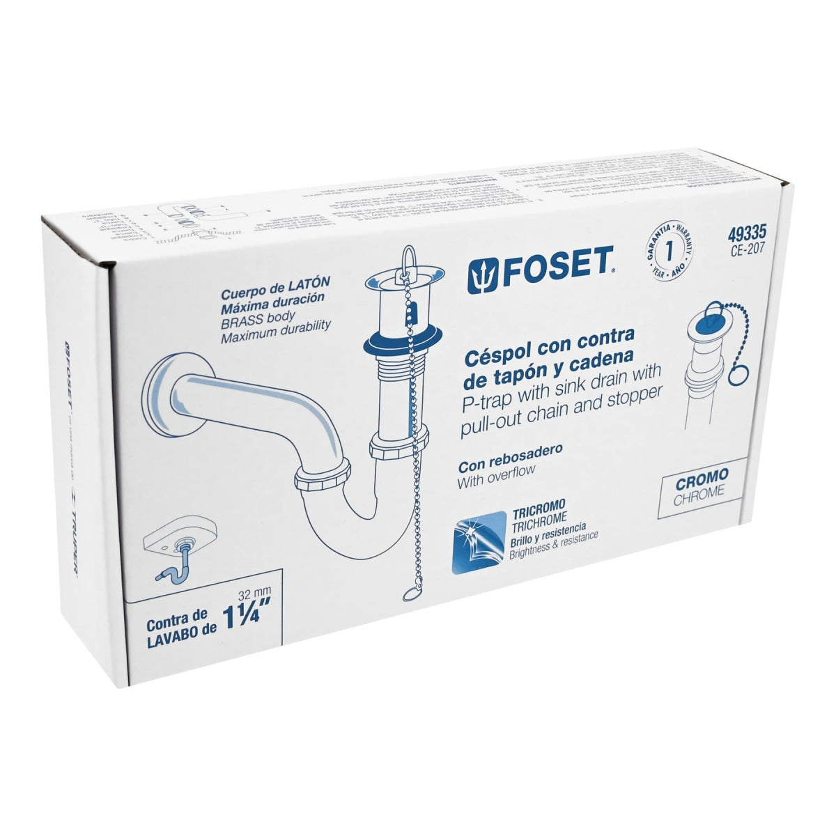 Céspol metálico p/lavabo c/contra trapón y cadena 1 1/4" SKU:'49335