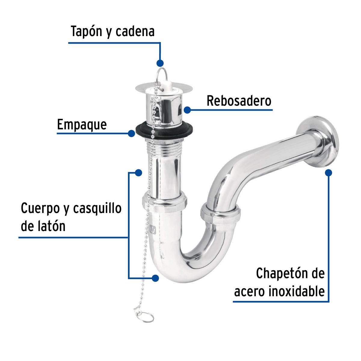 Céspol metálico p/lavabo c/contra trapón y cadena 1 1/4" SKU:'49335