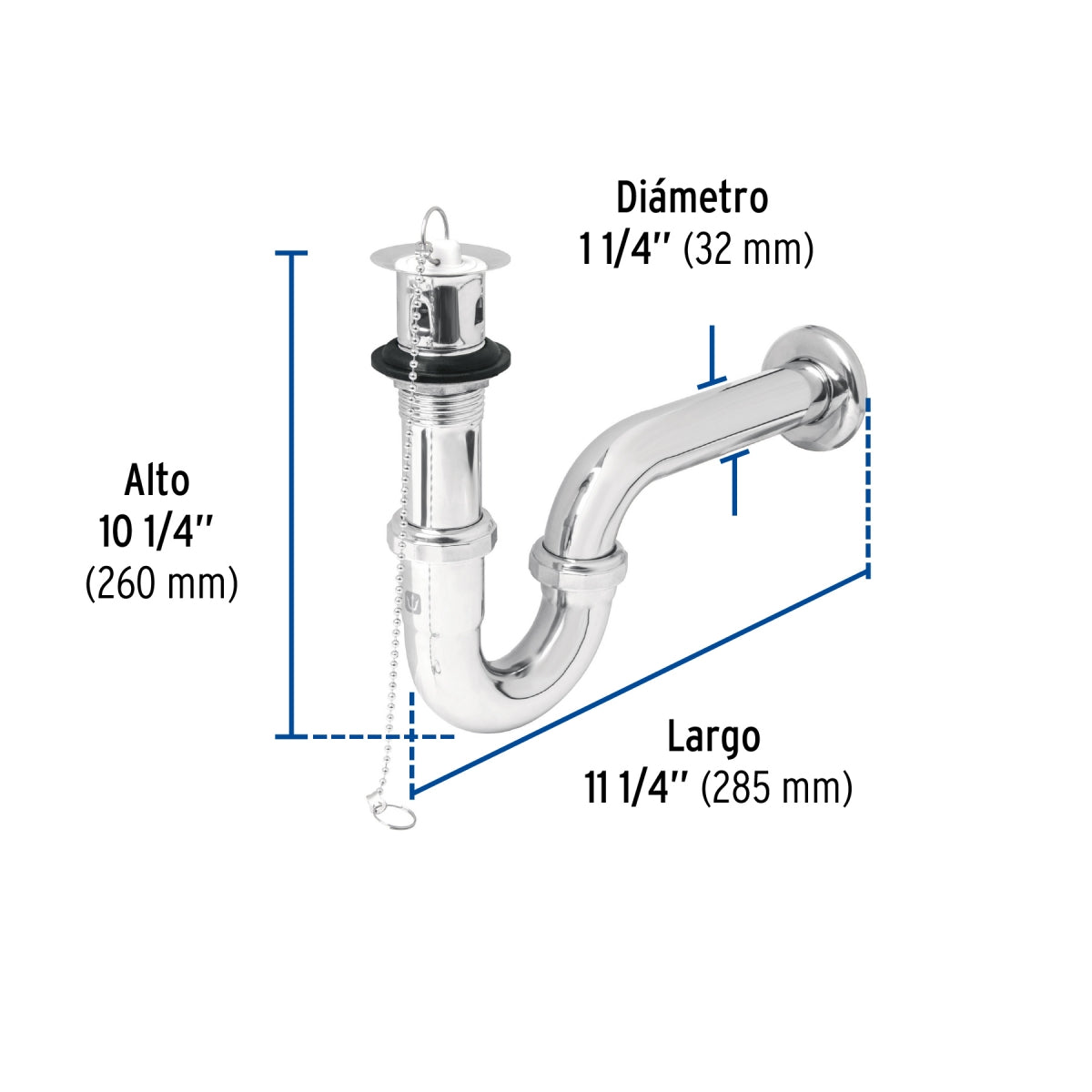 Céspol metálico p/lavabo c/contra trapón y cadena 1 1/4" SKU:'49335