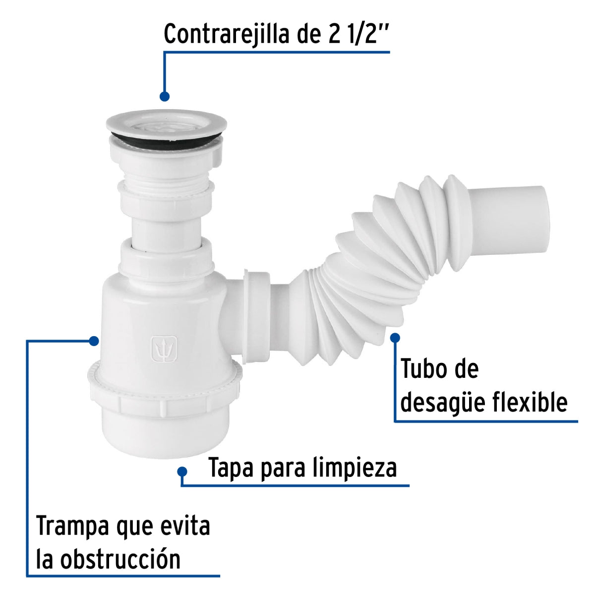 Céspol bote PVC p/fregadero con contra plástica 1 1/2" SKU:'49371