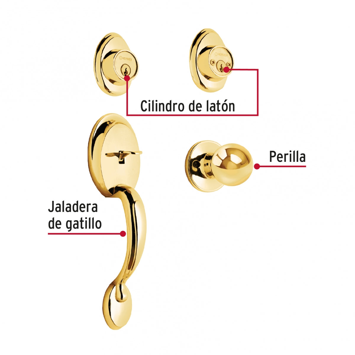 Chapa de gatillo y cerrojo llave-llave color latón brillante SKU:'23670