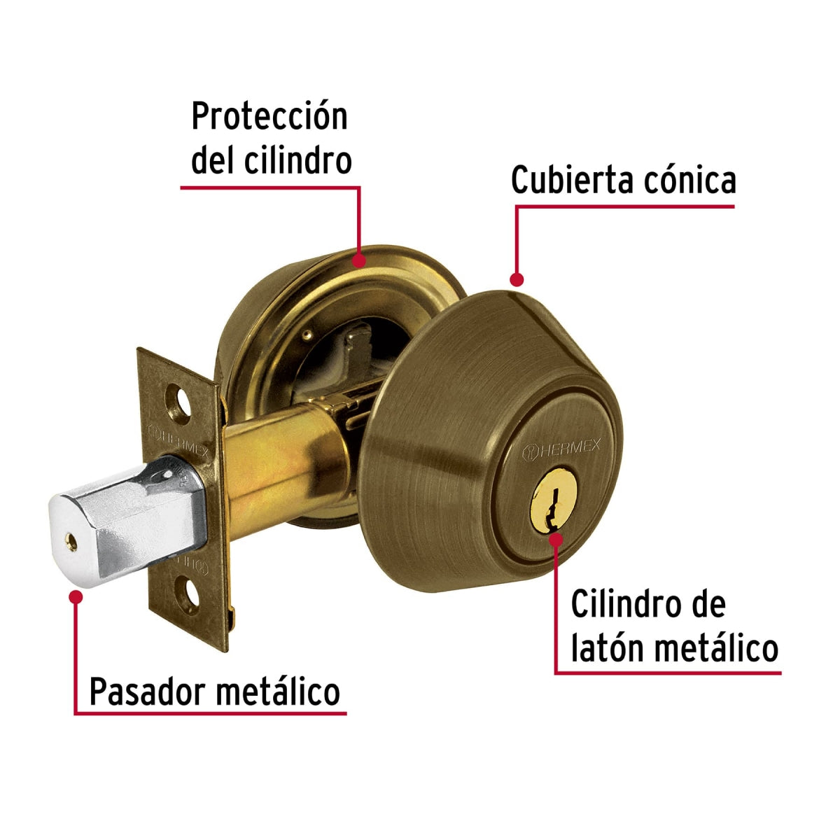 Cerrojo llave-llave color latón antiguo SKU:'23612