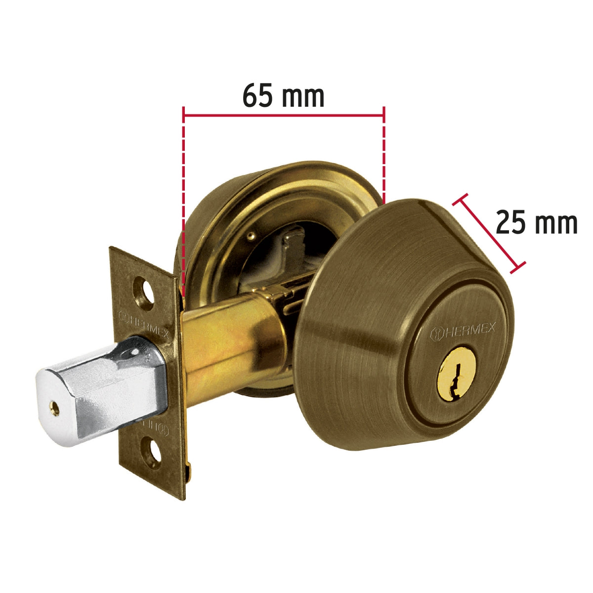 Cerrojo llave-llave color latón antiguo SKU:'23612