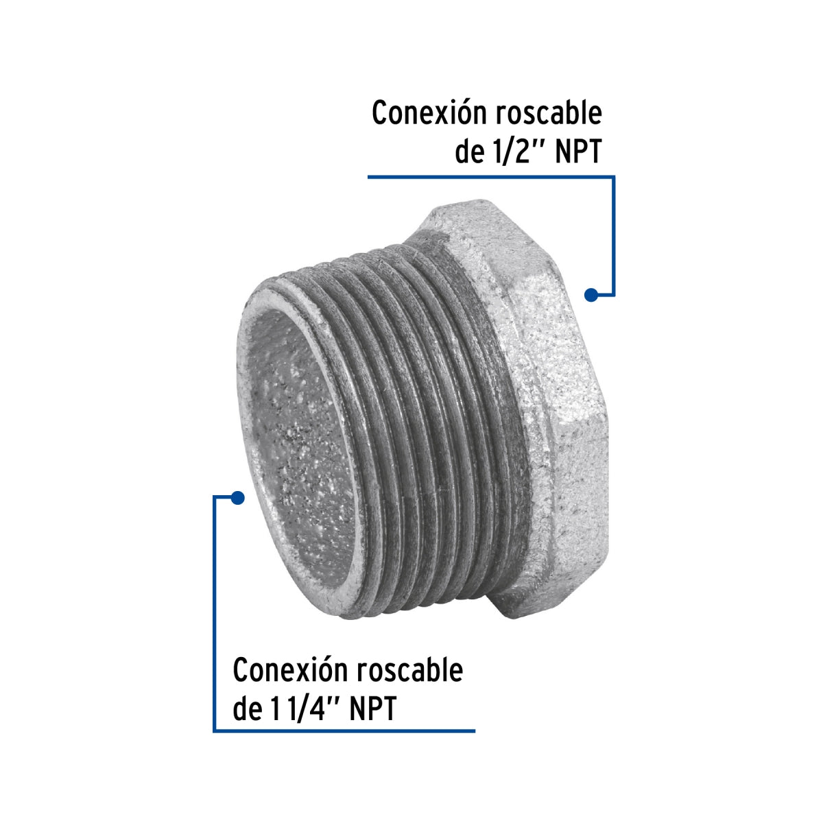 Reducción bushing 1 1/4" x 1/2" galvanizado SKU:'48774