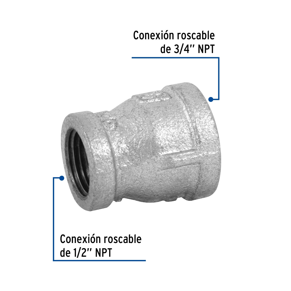 Reducción campana 3/4" x 1/2" galvanizado SKU:'47506