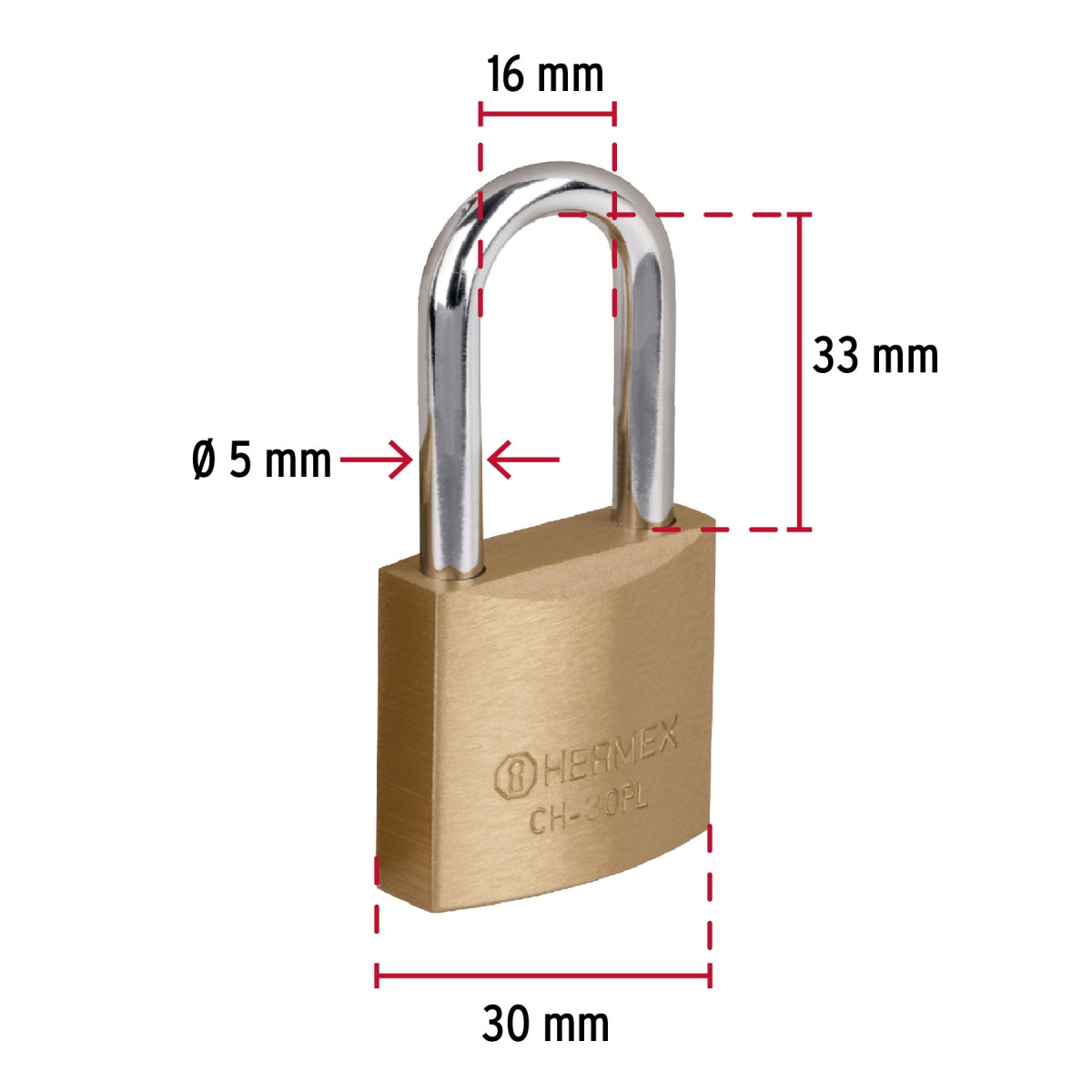 Candado de hierro color latón 30mm gancho largo SKU:'27075