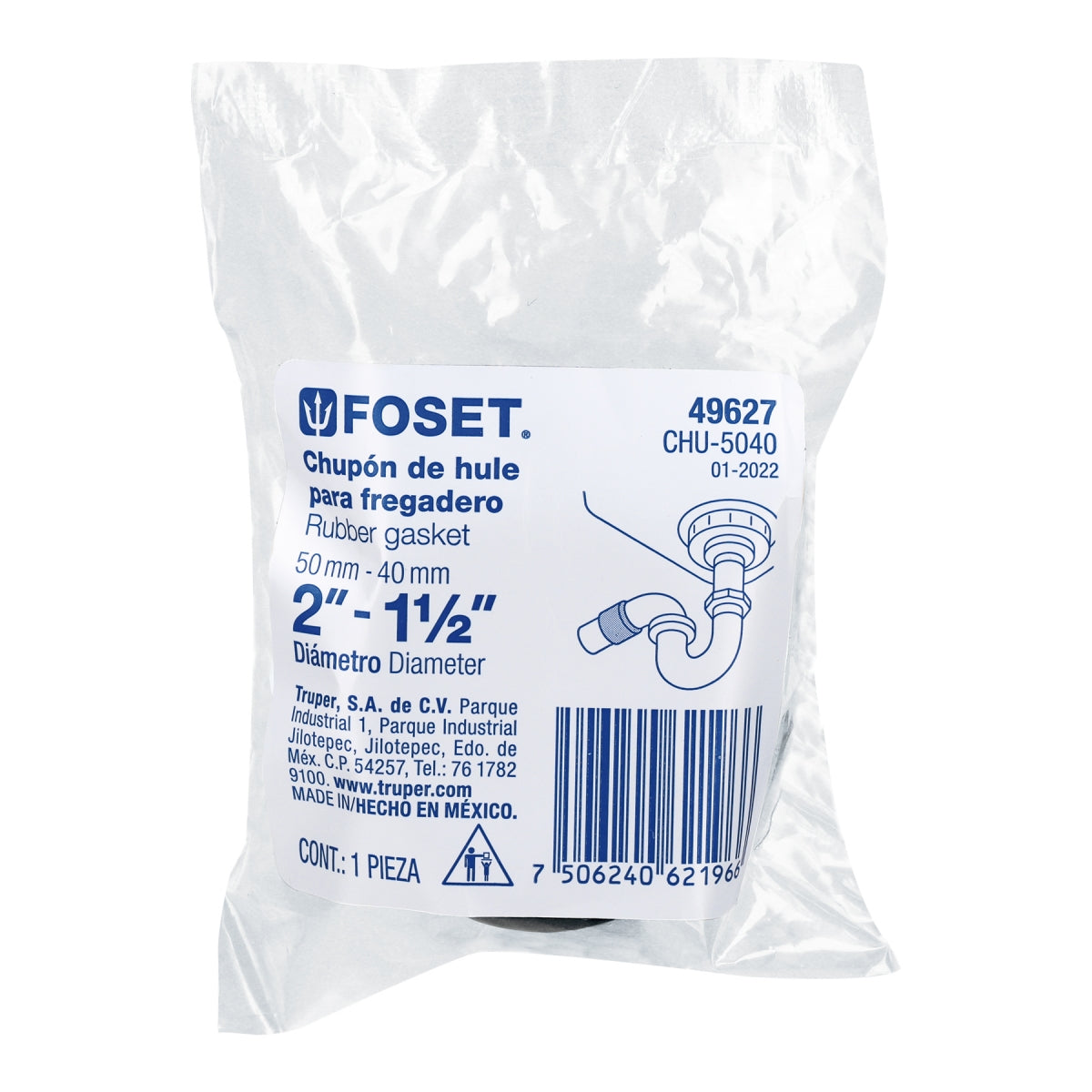 Chupón de hule negro p/fregadero 2" x 1 1/2" SKU:'49627