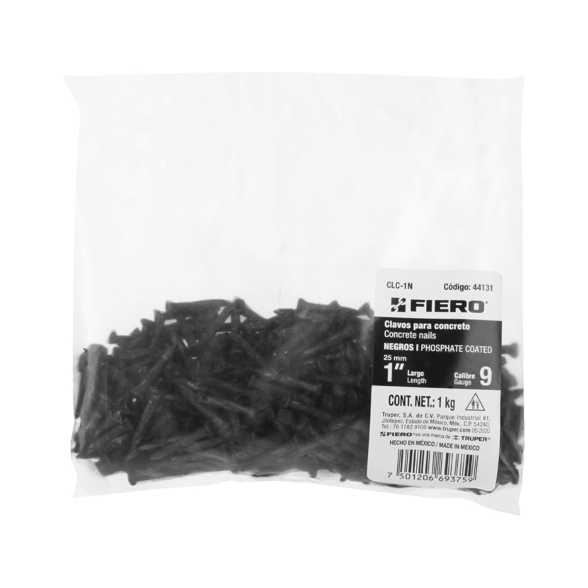 Clavos negros 1" p/concreto (1kg) SKU:'44131