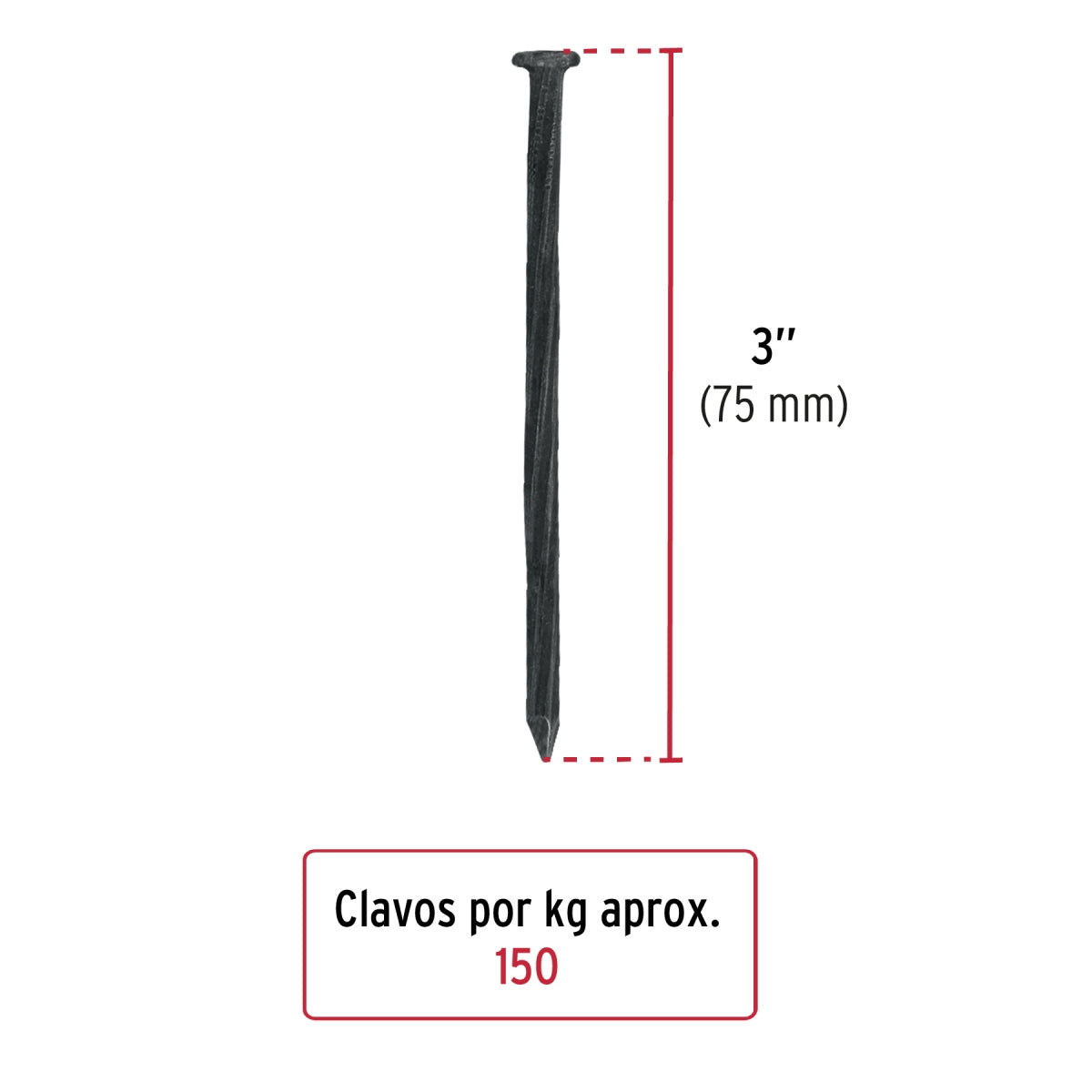 Clavos negros 3" p/concreto (1kg) SKU:'44135