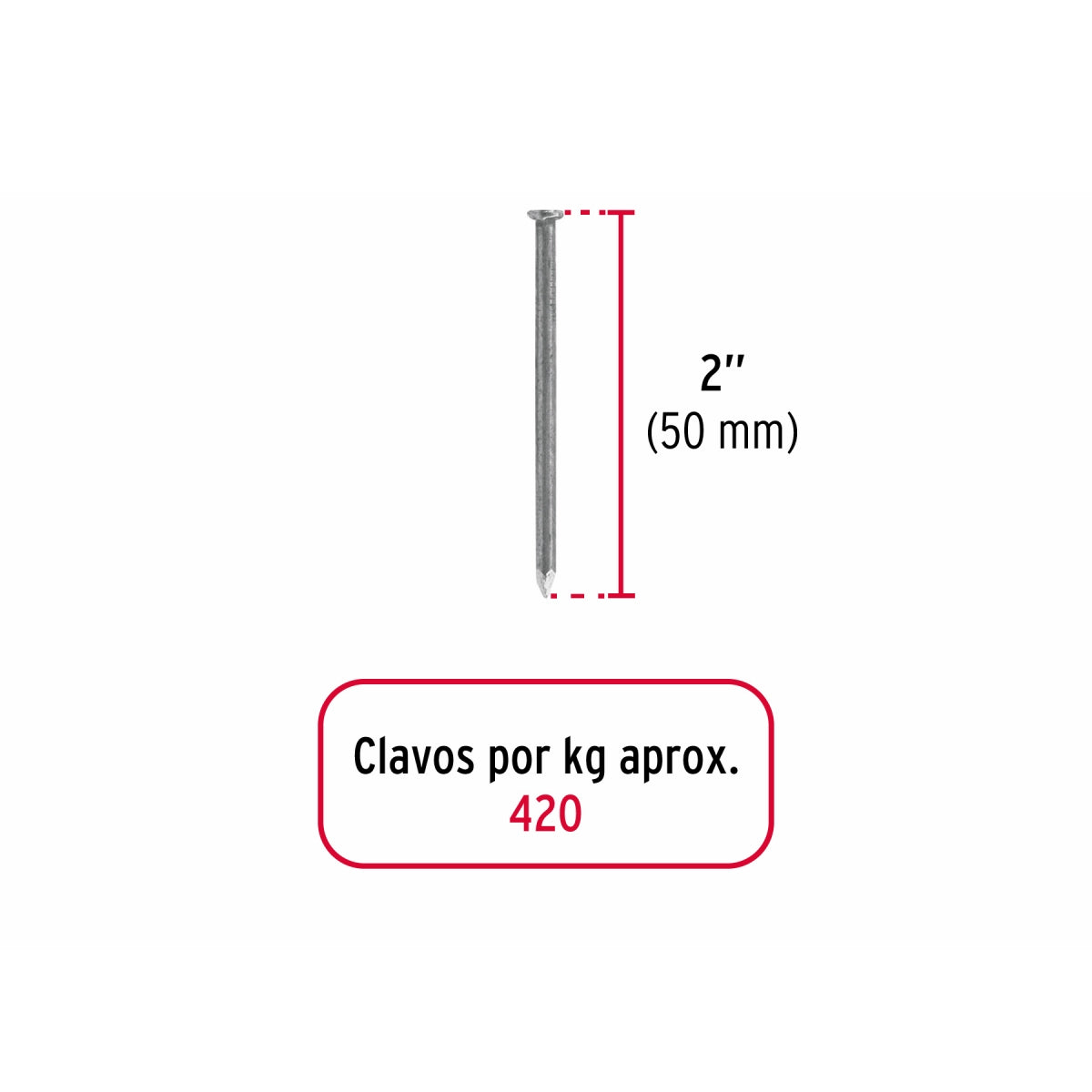 Clavos estándar 2" con cabeza (1kg) SKU:'45021