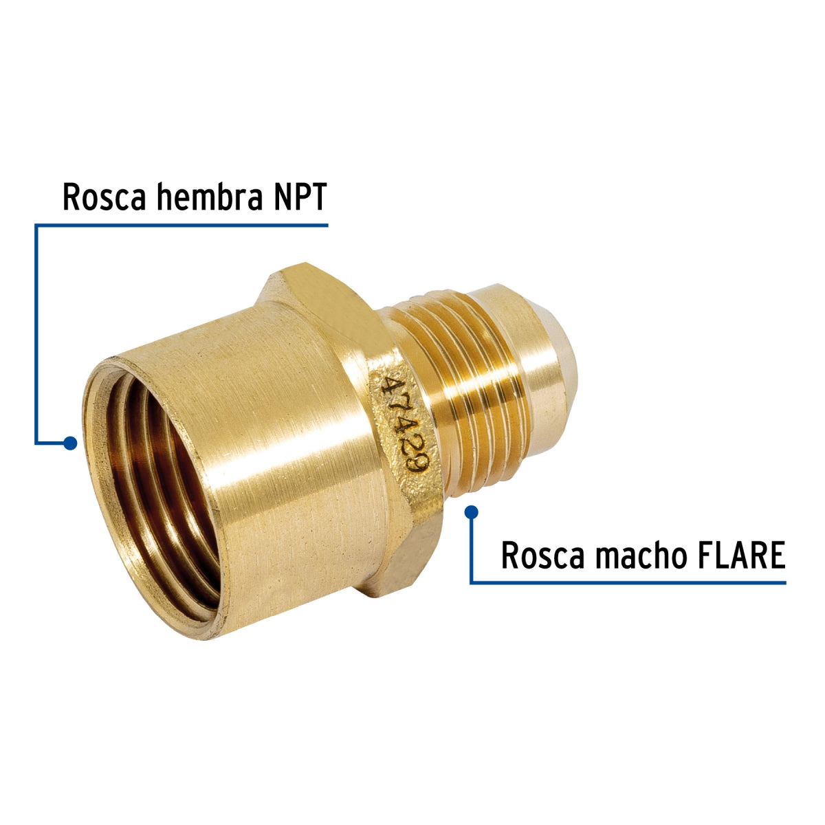 Niple campana p/gas 3/8" x 1/2" SKU:'47429