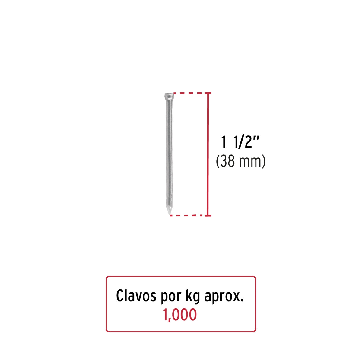 Clavos estándar 1 1/2" sin cabeza (1kg) SKU:'44496