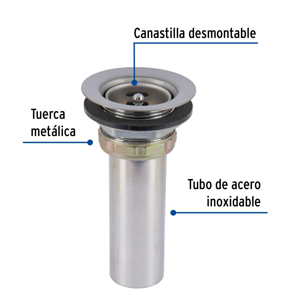 Contracanasta acero inoxidable p/fregadero 1 1/2" con canastilla SKU:'49043