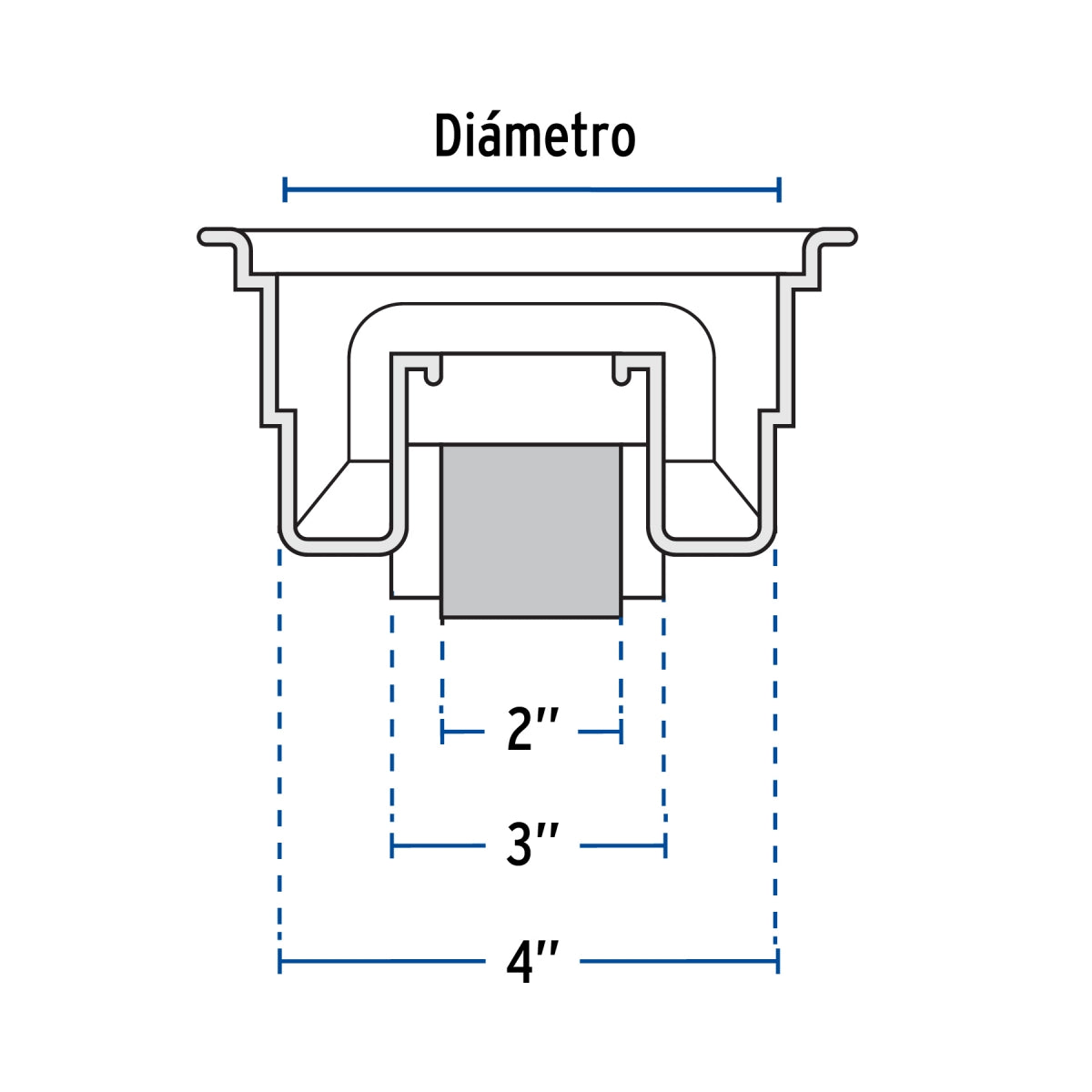 Coladera universal plástica 1/4 de vuelta con rejilla cromada SKU:'49616
