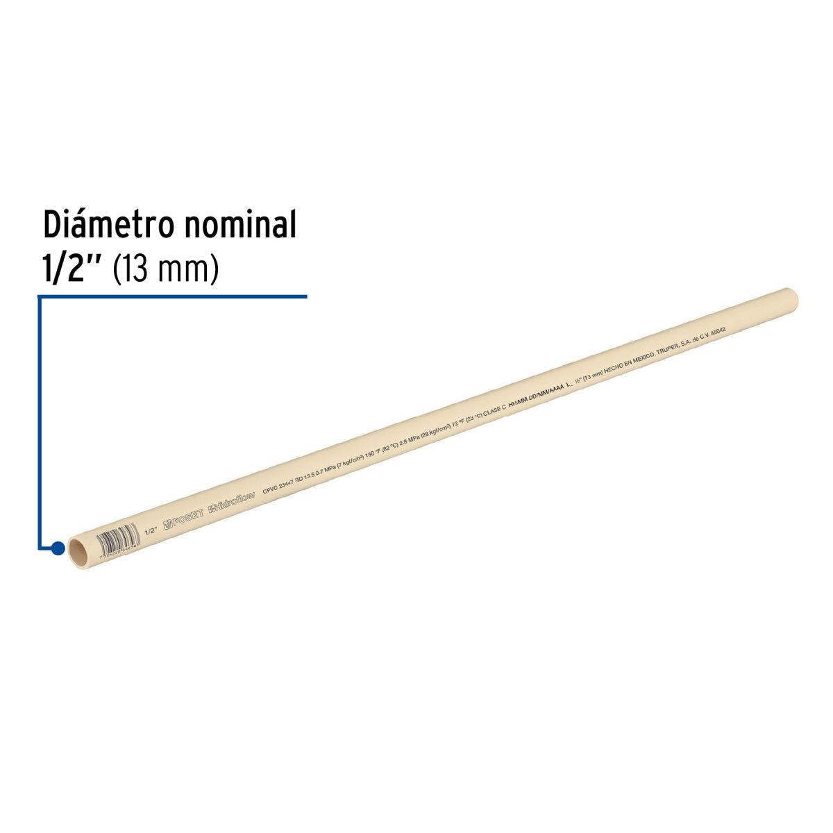 Tubo 1/2" CPVC (3.05m) SKU:'45042