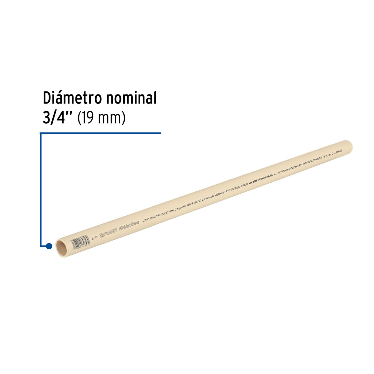 Tubo 3/4" CPVC (3.05m) SKU:'45043