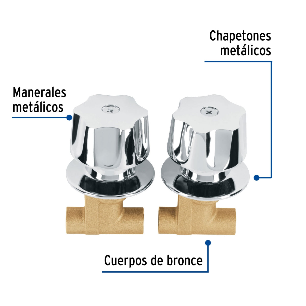 Juego 2 llaves empotrar soldables p/regadera manerales metálicos hexagonales (Basic) SKU:'49249