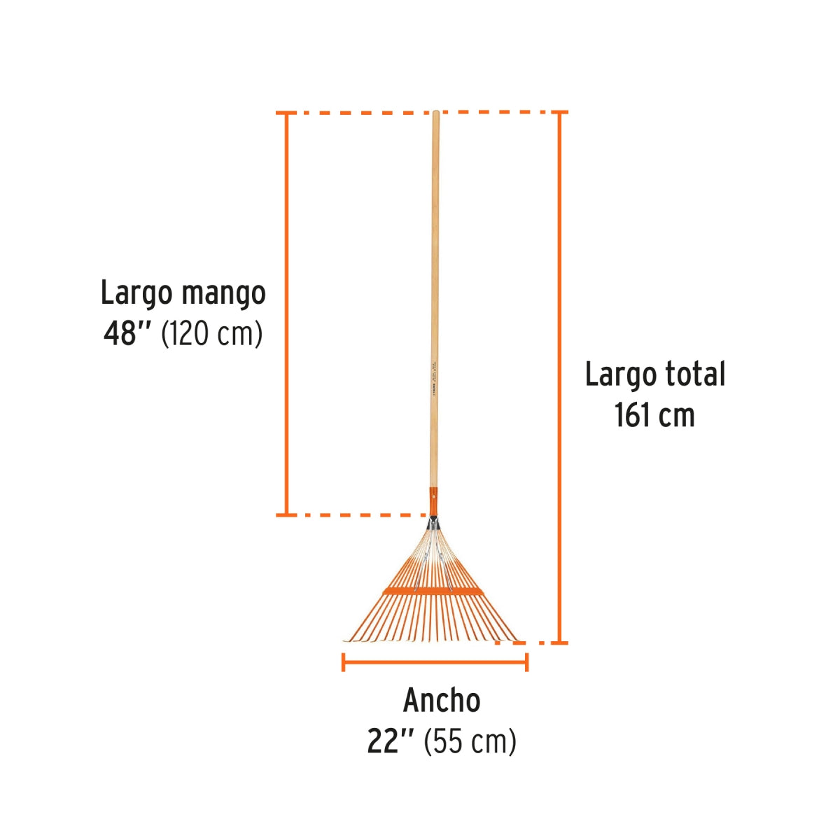 Escoba de jardín mango 48" dientes metálicos SKU:'14328