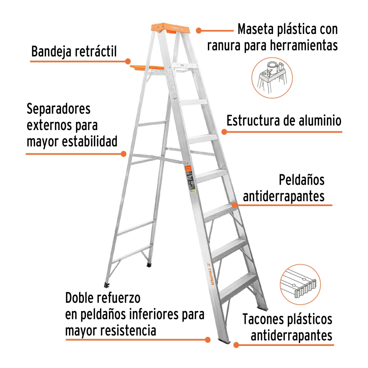 Escalera tijera tipo II aluminio 7 escalones SKU:'10337