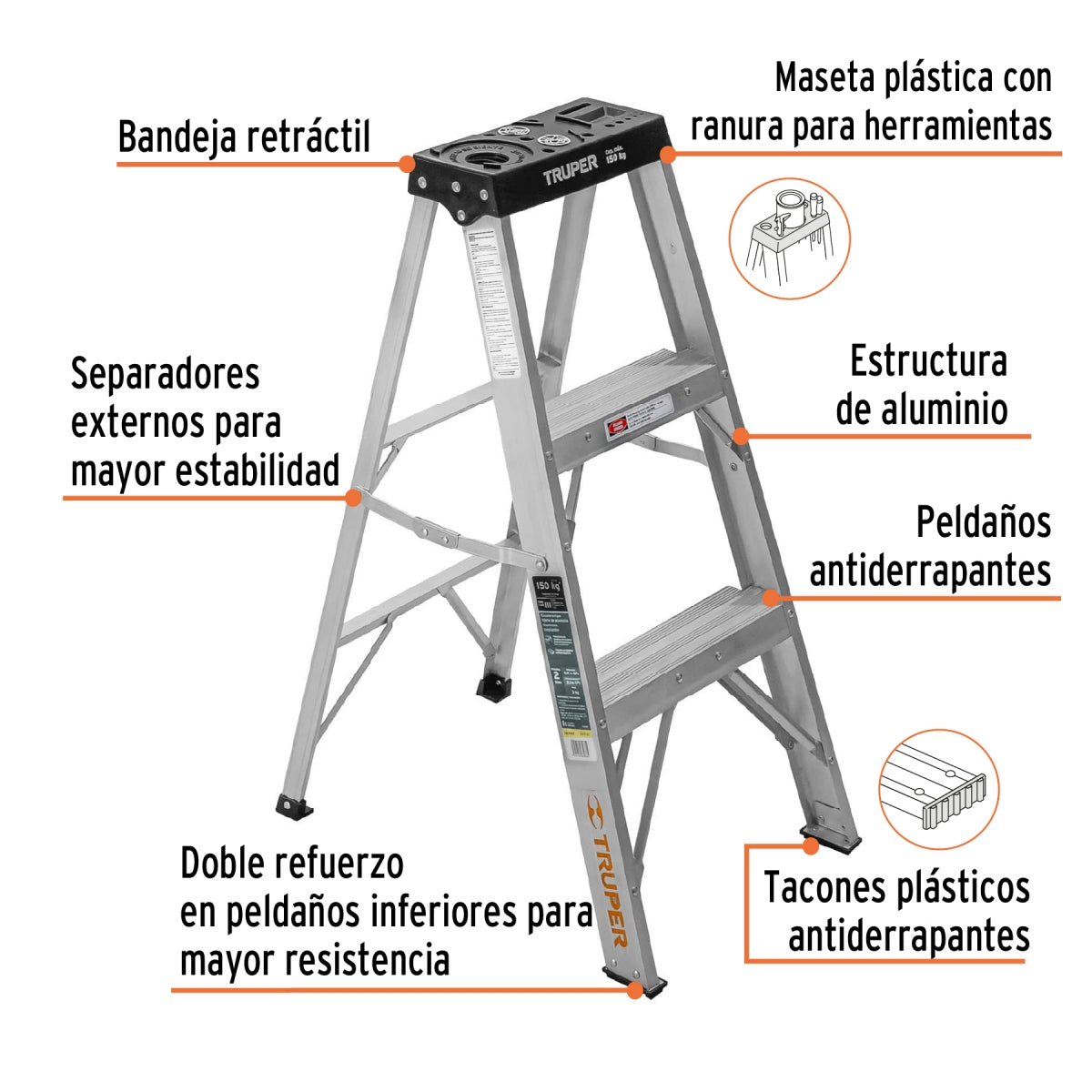 Escalera tijera tipo III aluminio 2 escalones SKU: