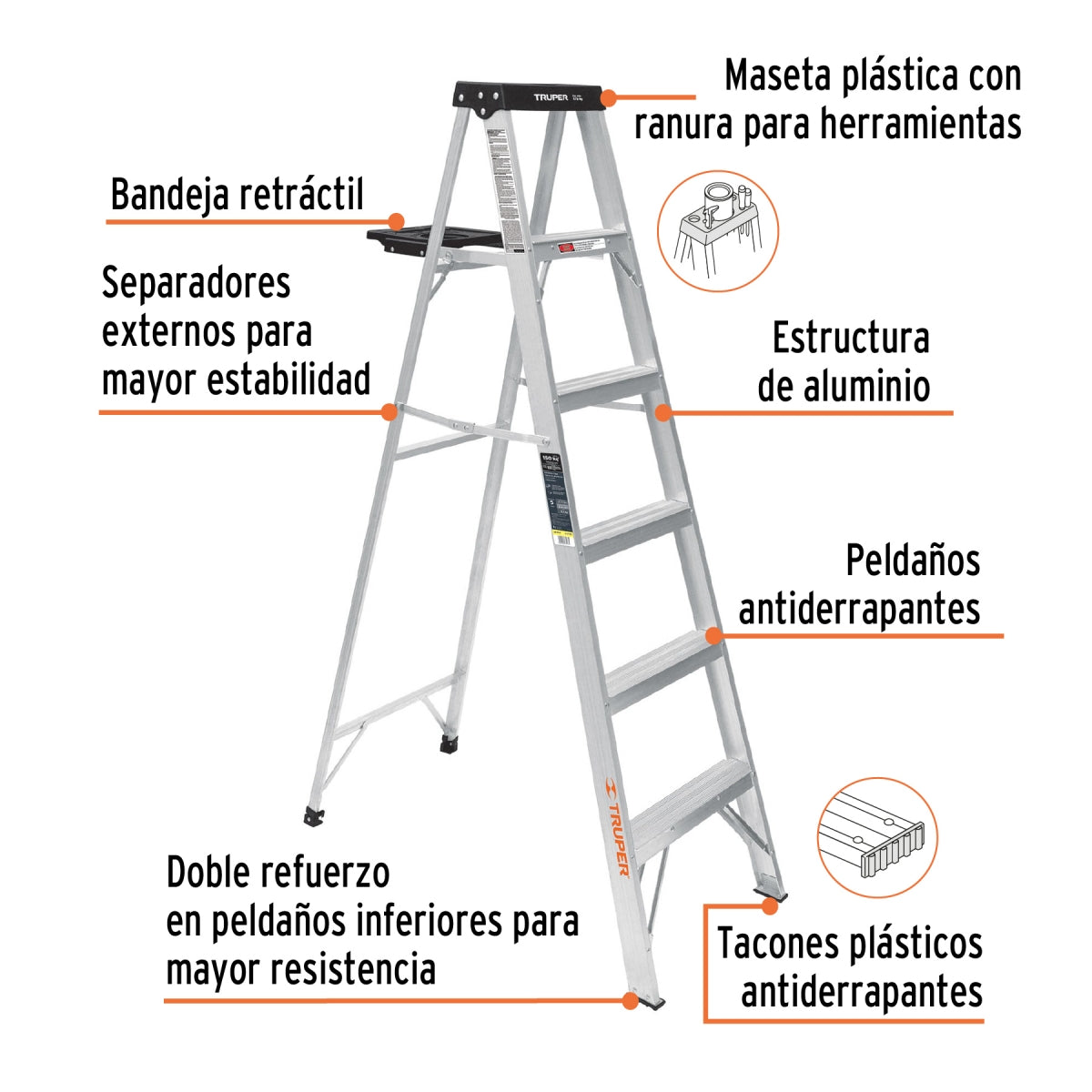 Escalera tijera tipo III aluminio 5 escalones SKU:'16743