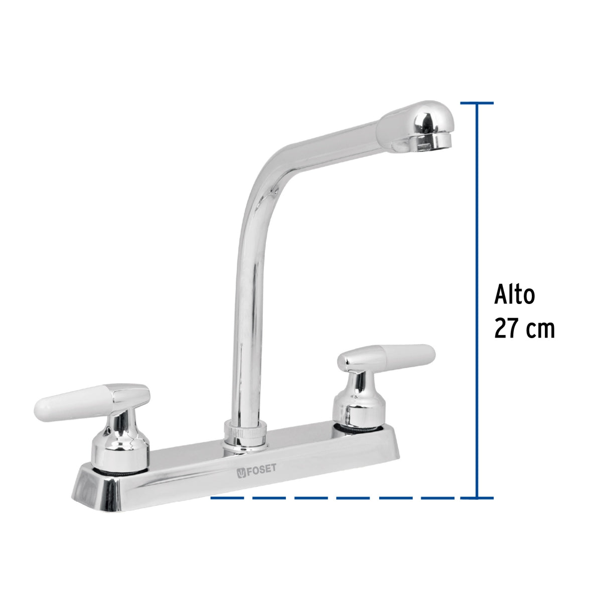 Mezcladora metálica 8" cuello tipo cobra p/fregadero manerales tipo cono (Basic) SKU:'49180