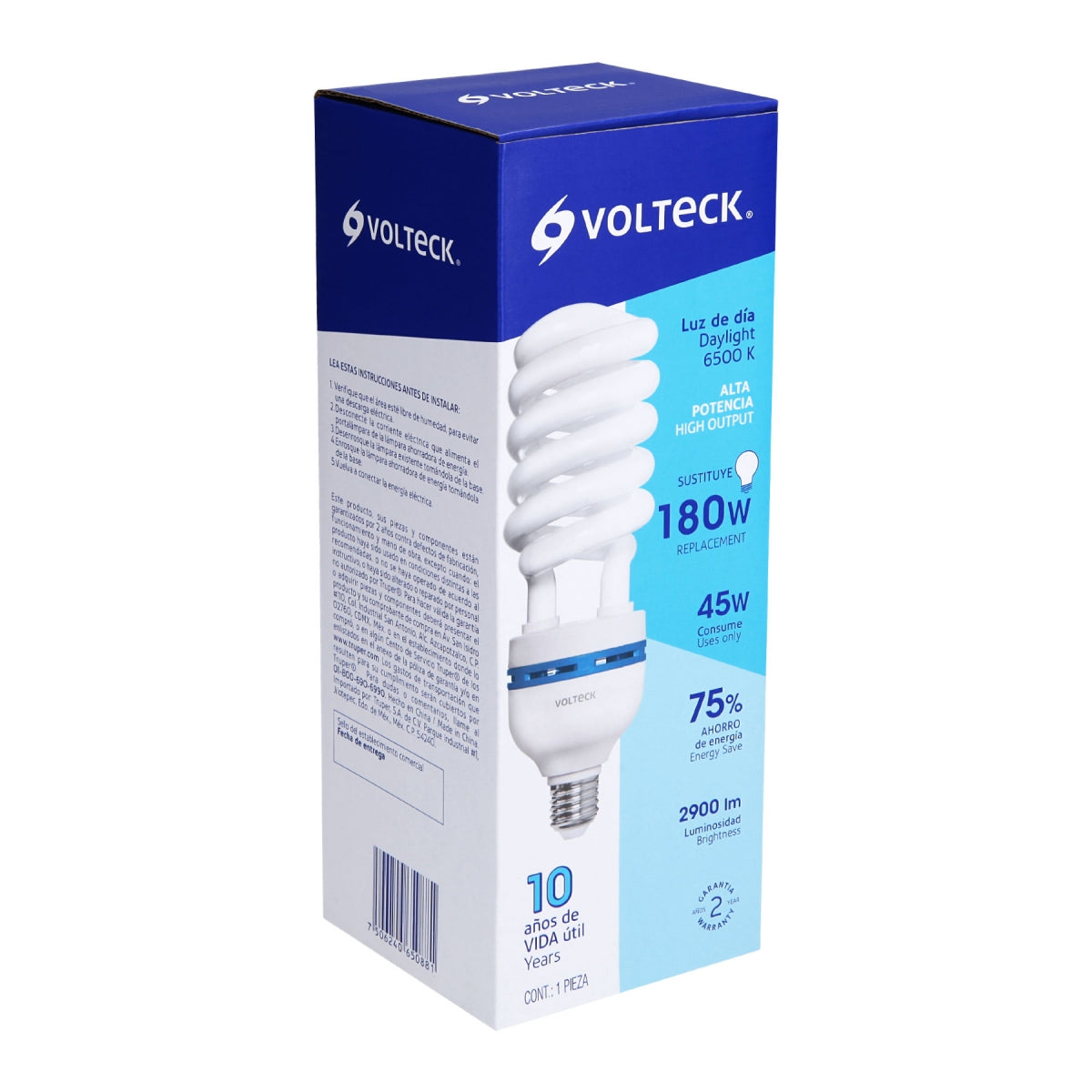 Foco espiral alta potencia 45W (equivalente 180W) luz de día SKU:'47100