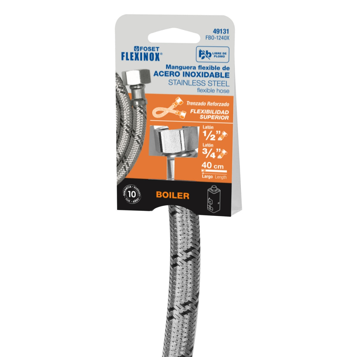 Manguera p/boiler 40cm acero inoxidable 1/2" x 3/4" SKU:'49131