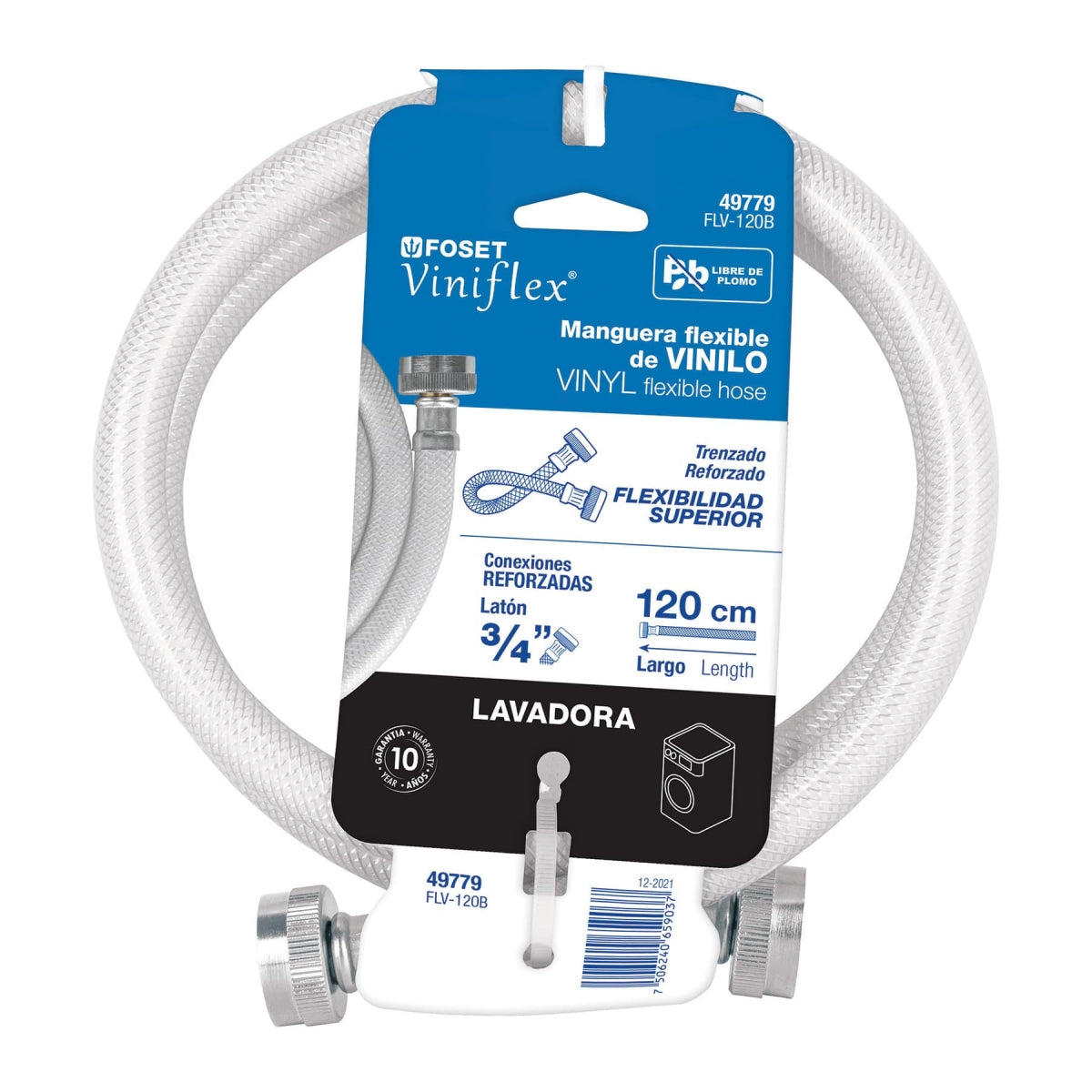 Manguera p/lavadora 120cm vinilo 3/4" x 3/4" SKU:'49779